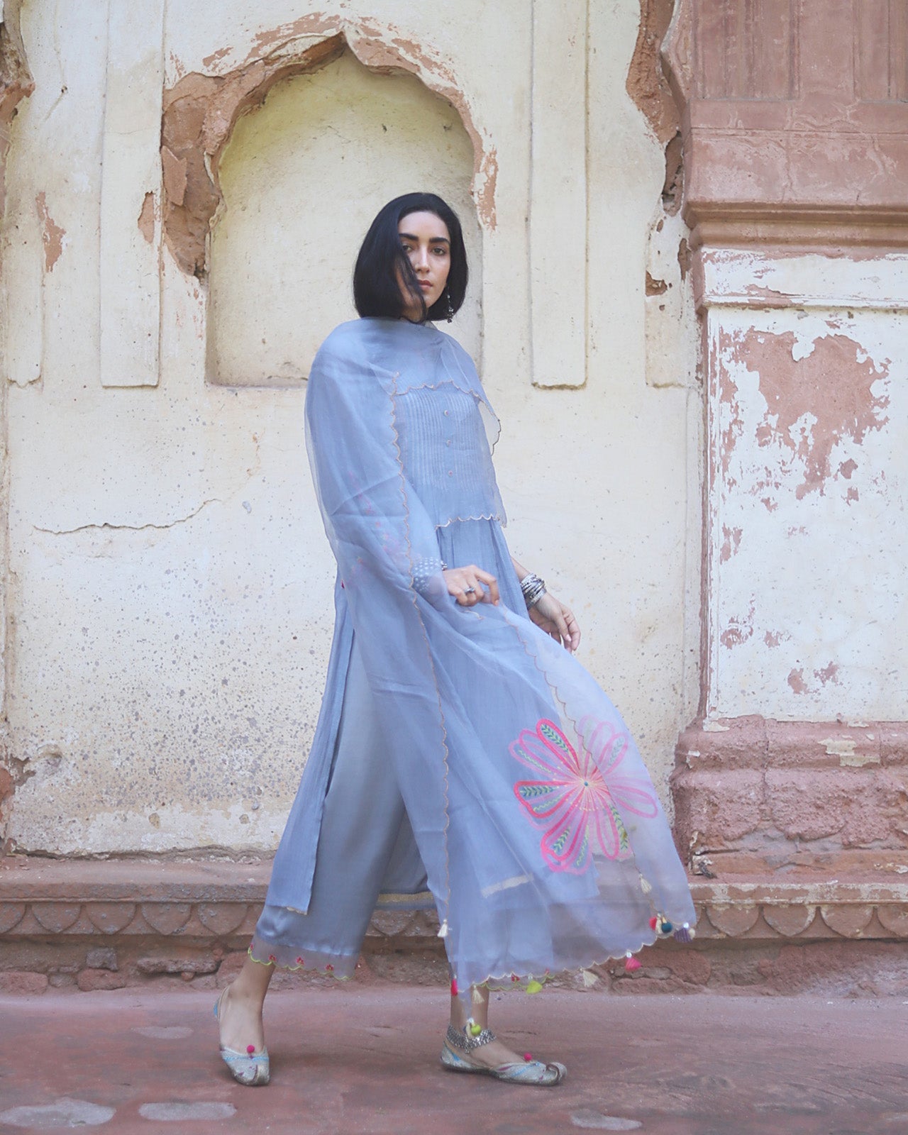 Zaynab Grey Pintuck Kurta Set