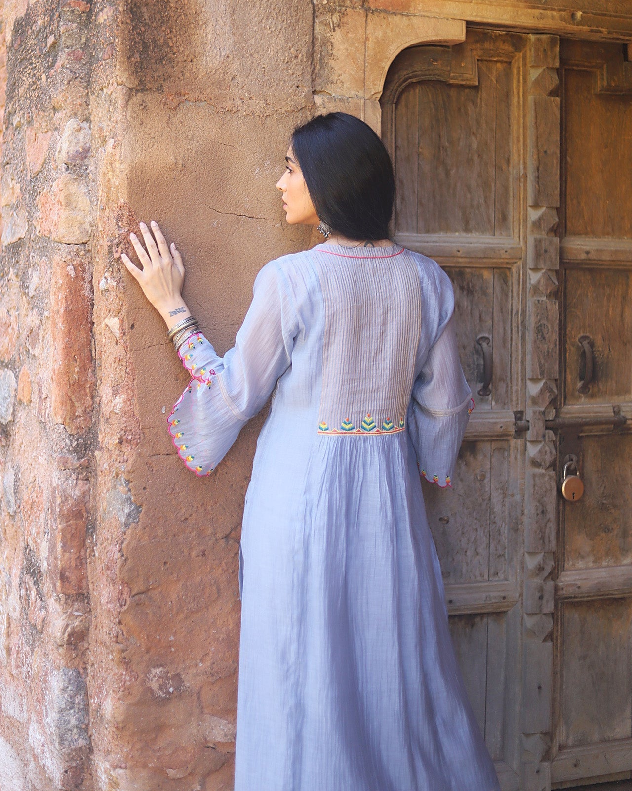 Zaynab Grey Pintuck Kurta Set