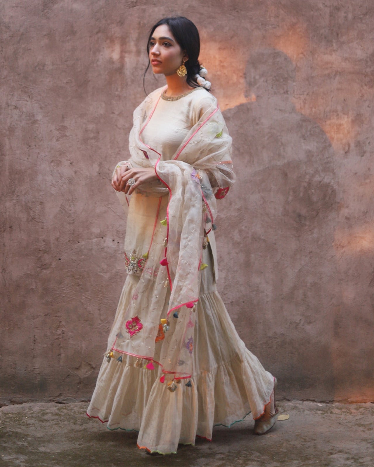 Nazneen Ivory Golden Paisley Gharara Set