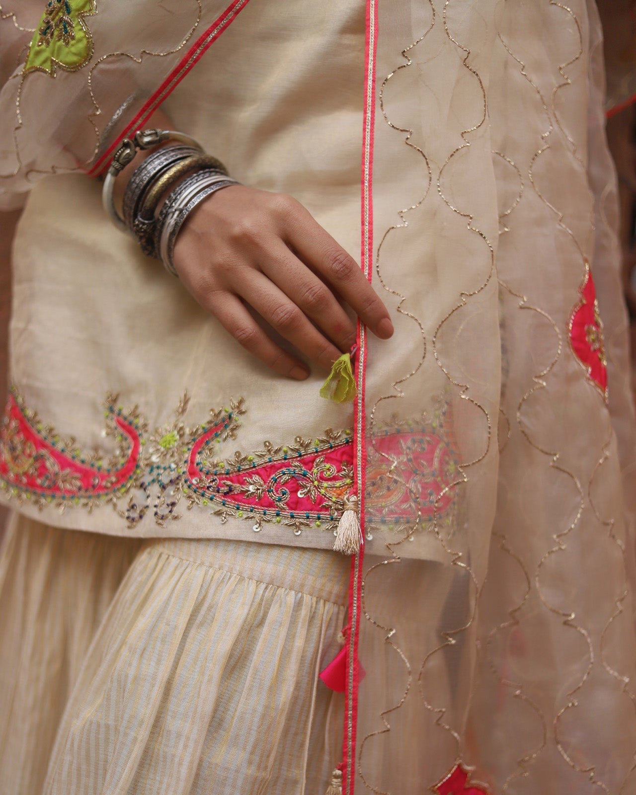 Nazneen Ivory Golden Paisley Gharara Set