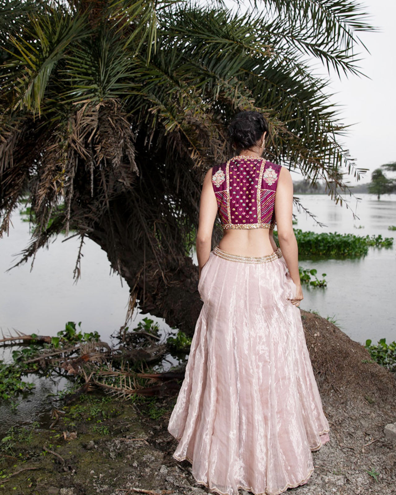 Heeriye Wine Rose Gold Lehenga