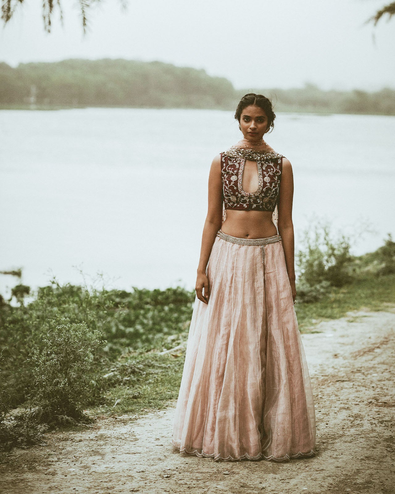 Heeriye Wine Rose Gold Lehenga