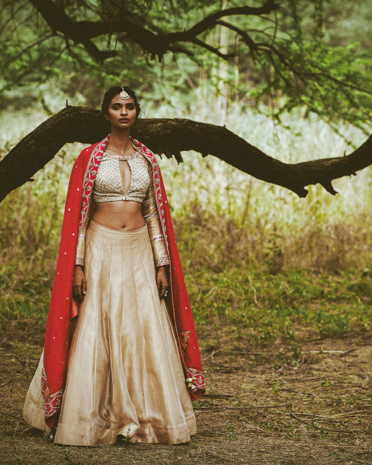 Heeriye Red Odhini Tissue Lehenga