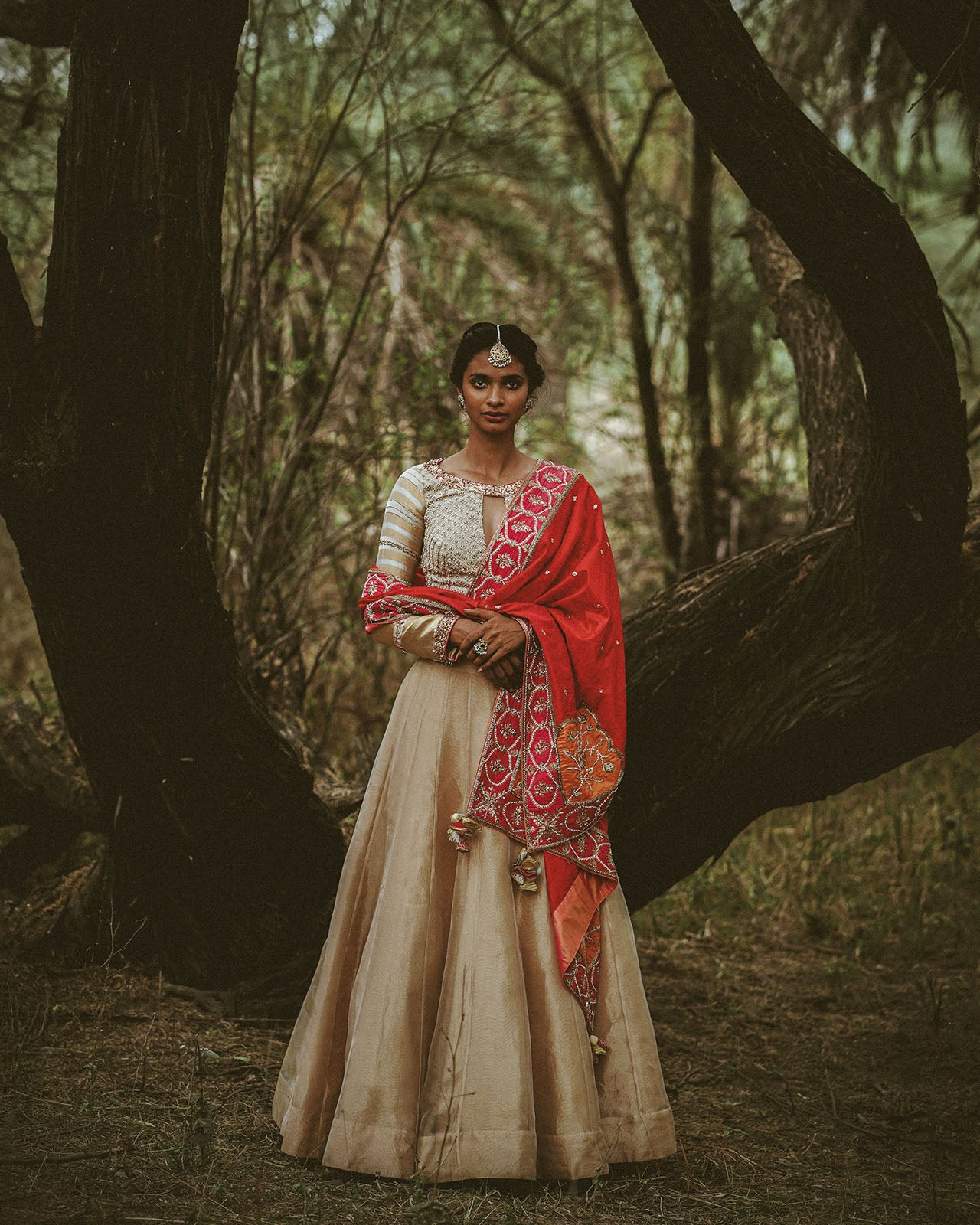 Heeriye Red Odhini Tissue Lehenga