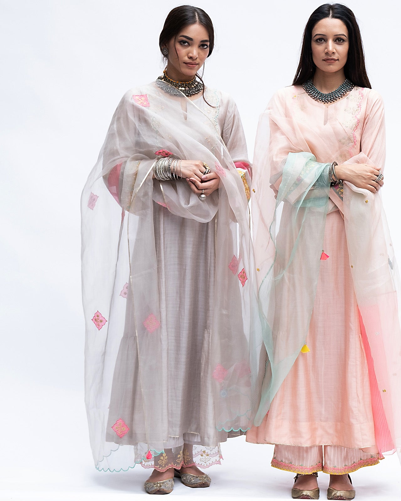 Gulnaaz Grey Self Scallop Puckering Kurta Set