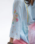 Gulnaaz Pastel Blue Side Puckering Kurta Set