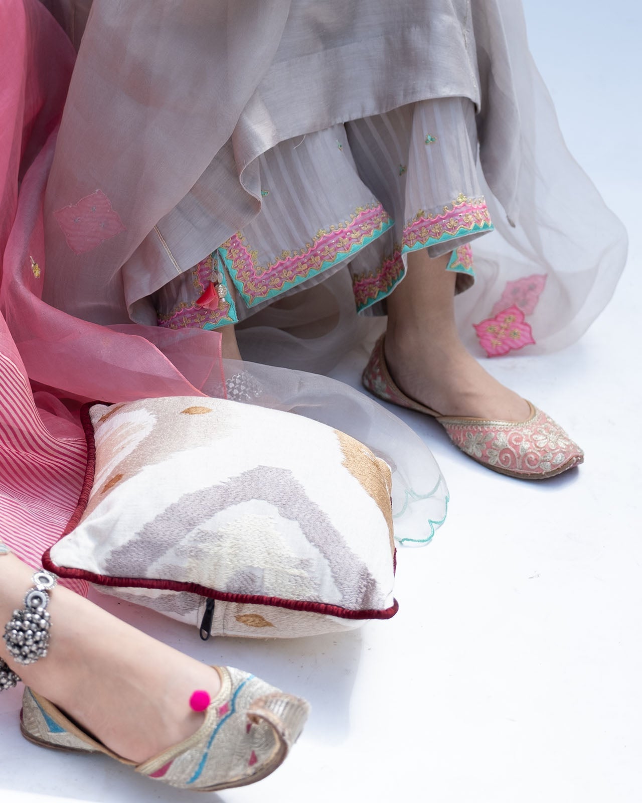 Gulnaaz Grey Side Puckering Kurta Set