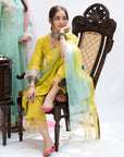 Gulnaaz Lime Green Organza Saclloped Palazzo