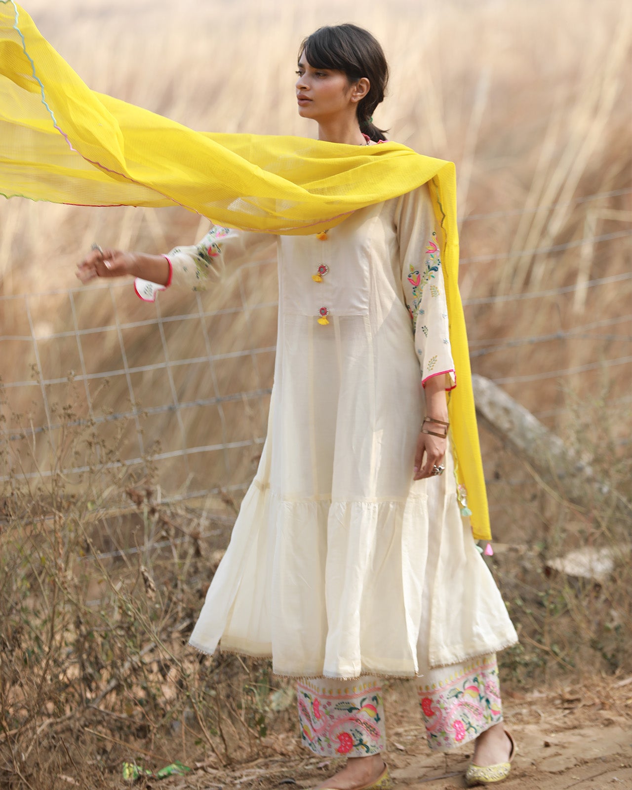Bagh Ivory Front Panel Puckering Kurta