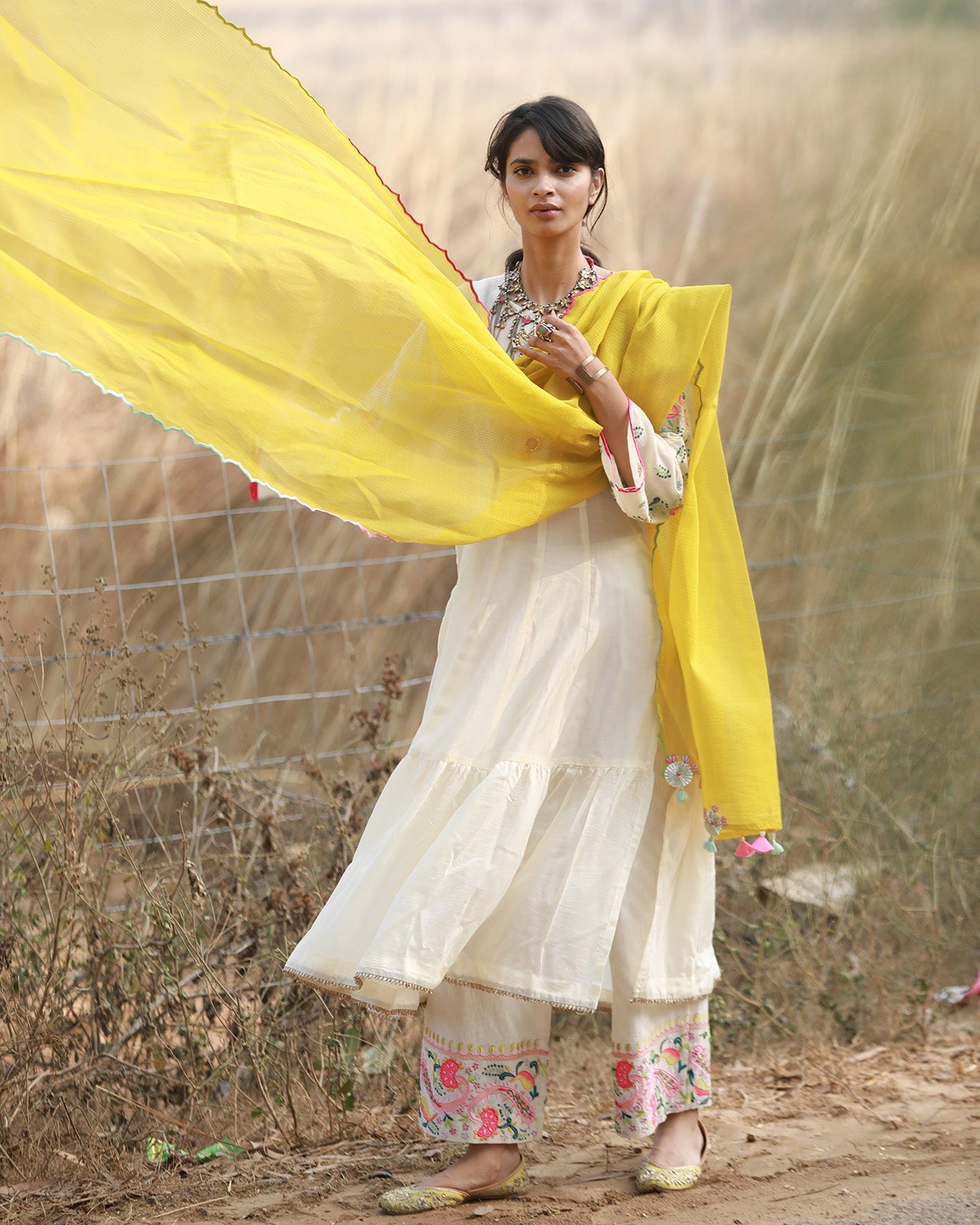 Bagh Ivory Front Panel Puckering Kurta
