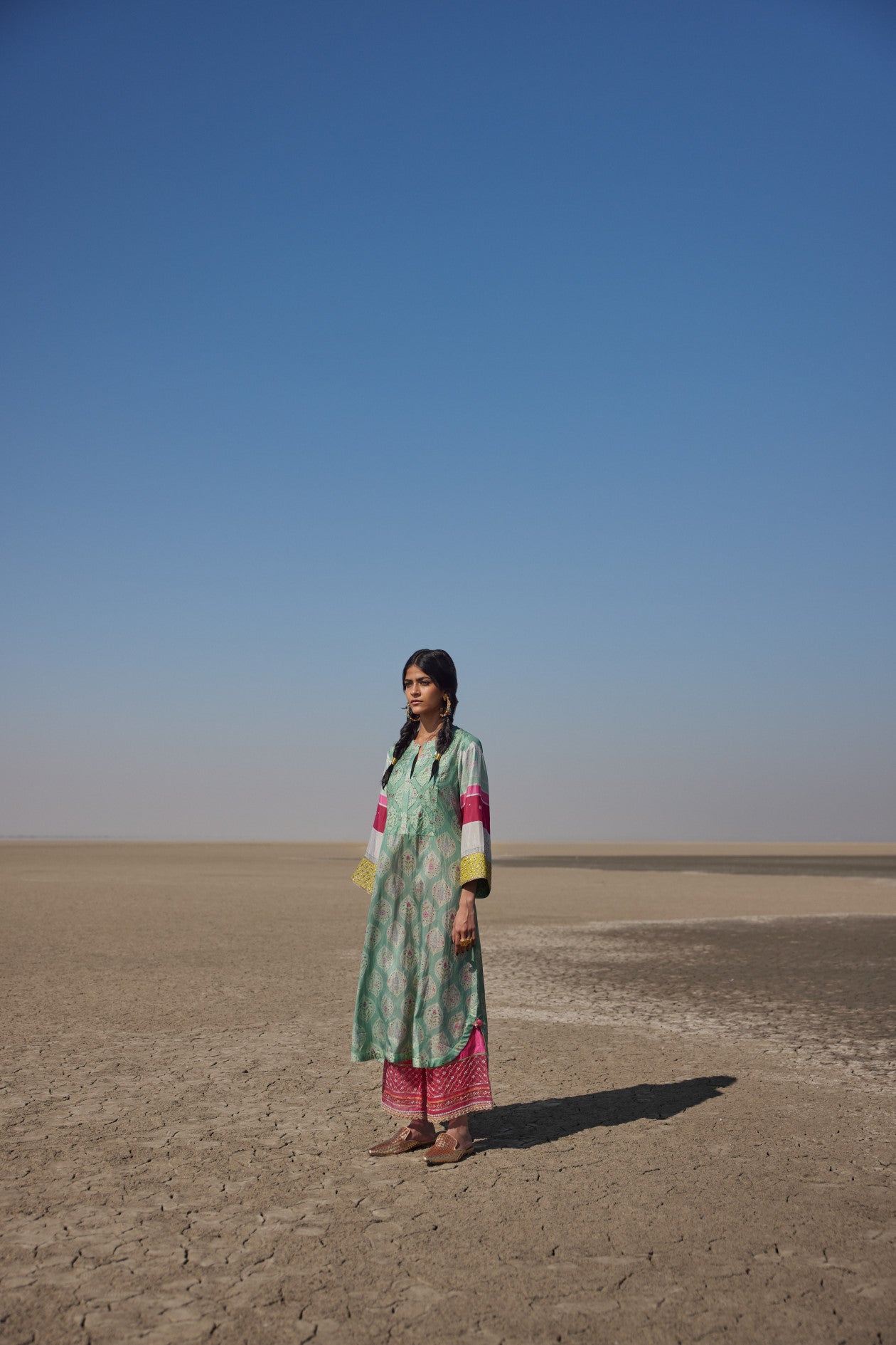 Winter Edit Powder Blue Printed Silk Back Pleat Kurta Set