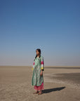 Winter Edit Powder Blue Printed Silk Back Pleat Kurta Set