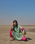 Winter Edit Powder Blue Printed Silk Back Pleat Kurta Set