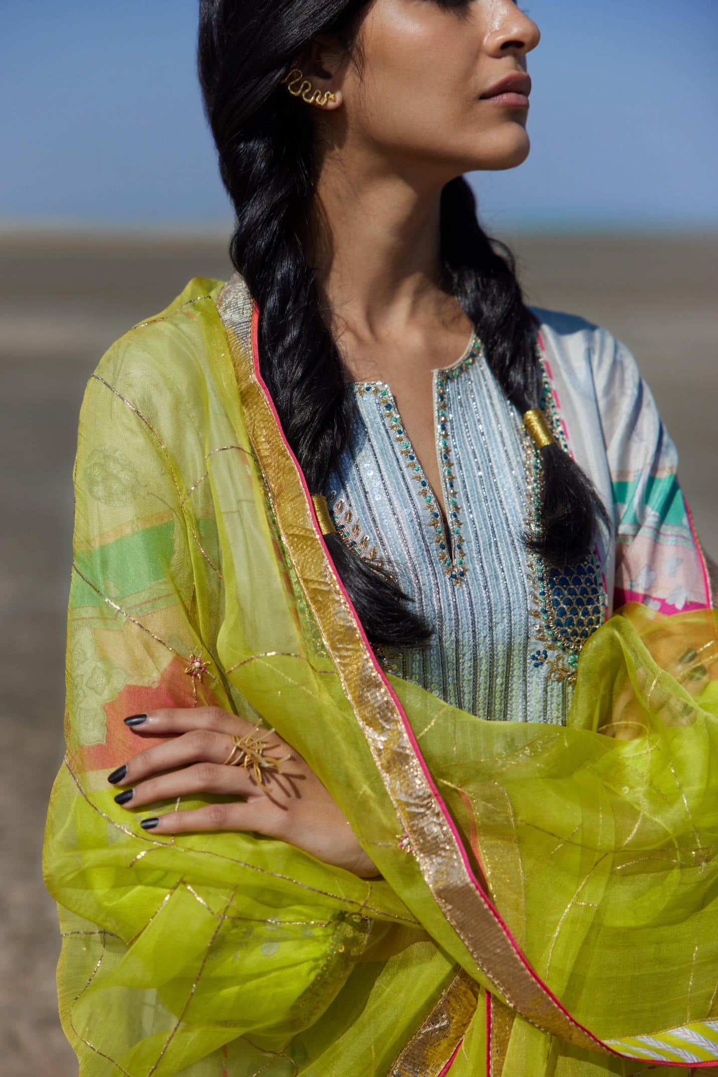 Winter Edit Grey Yoke Side Kali Kurta Set