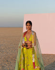 B.Lime Printed Silk Velvet Lehenga Set