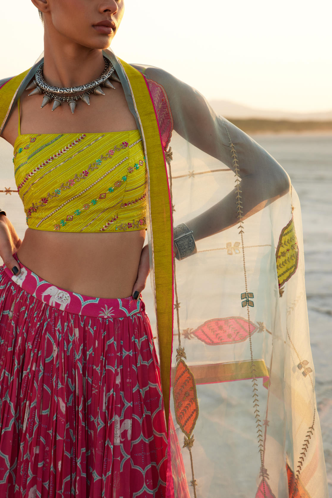 Printed Magenta Lehenga Set