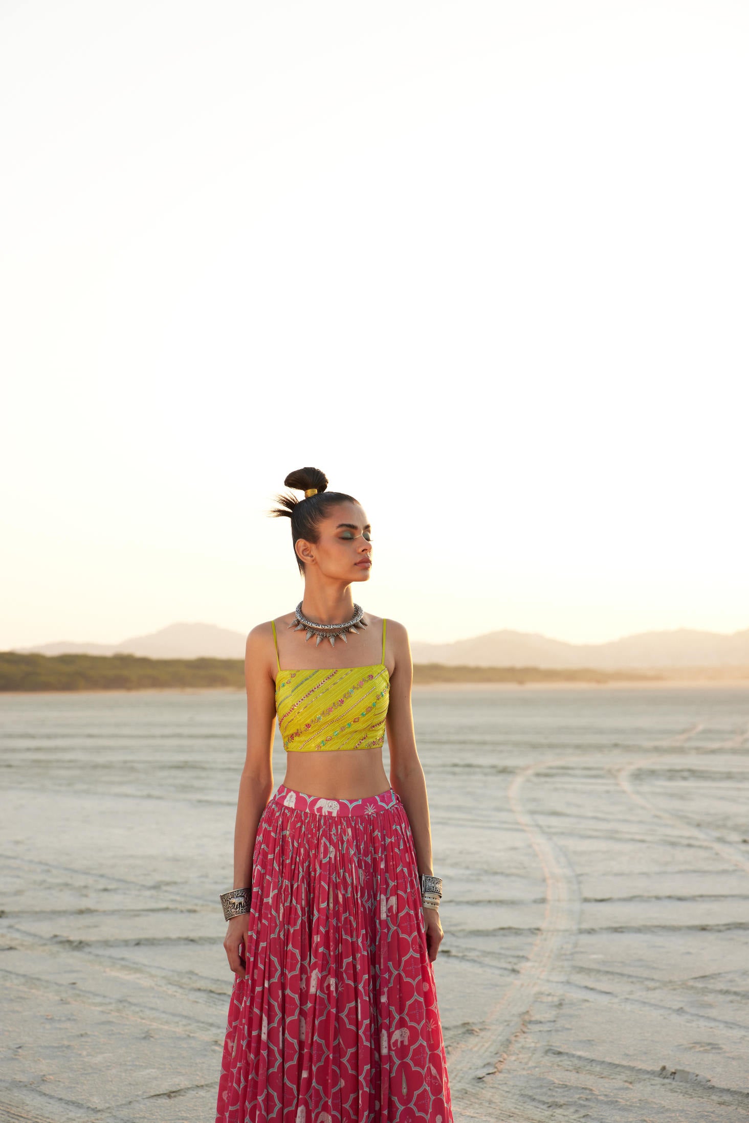 Printed Magenta Lehenga Set