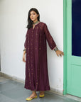 Firdaus Wine Collar Puckering Kurta Set