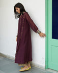Firdaus Wine Collar Puckering Kurta Set