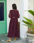 Firdaus Wine Collar Puckering Kurta Set