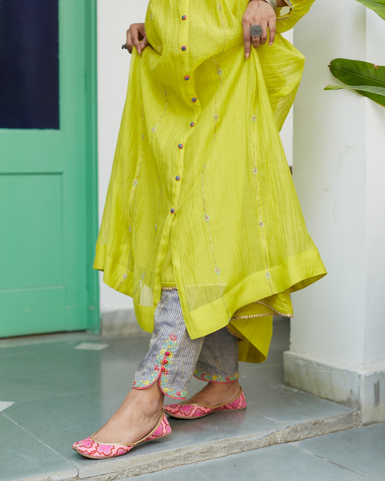 Firdaus Bright Yellow Collar Puckering Kurta Set