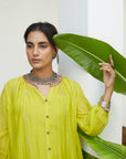 Firdaus Bright Yellow Collar Puckering Kurta Set