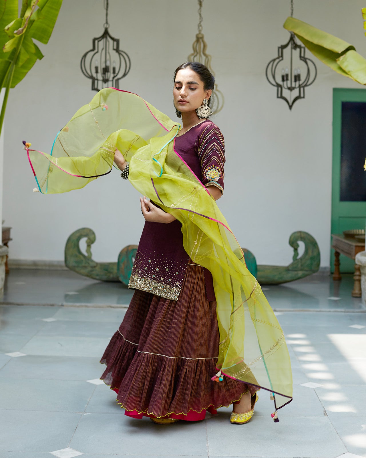 Firdaus Wine Gharara Set