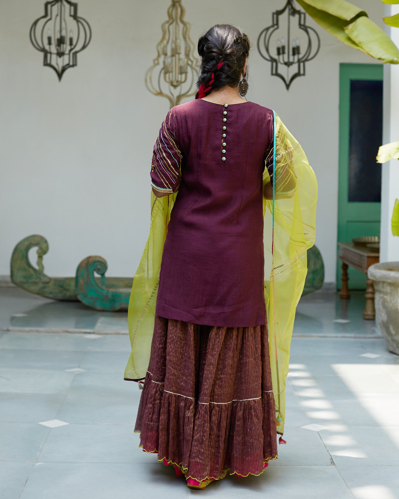 Firdaus Wine Gharara Set