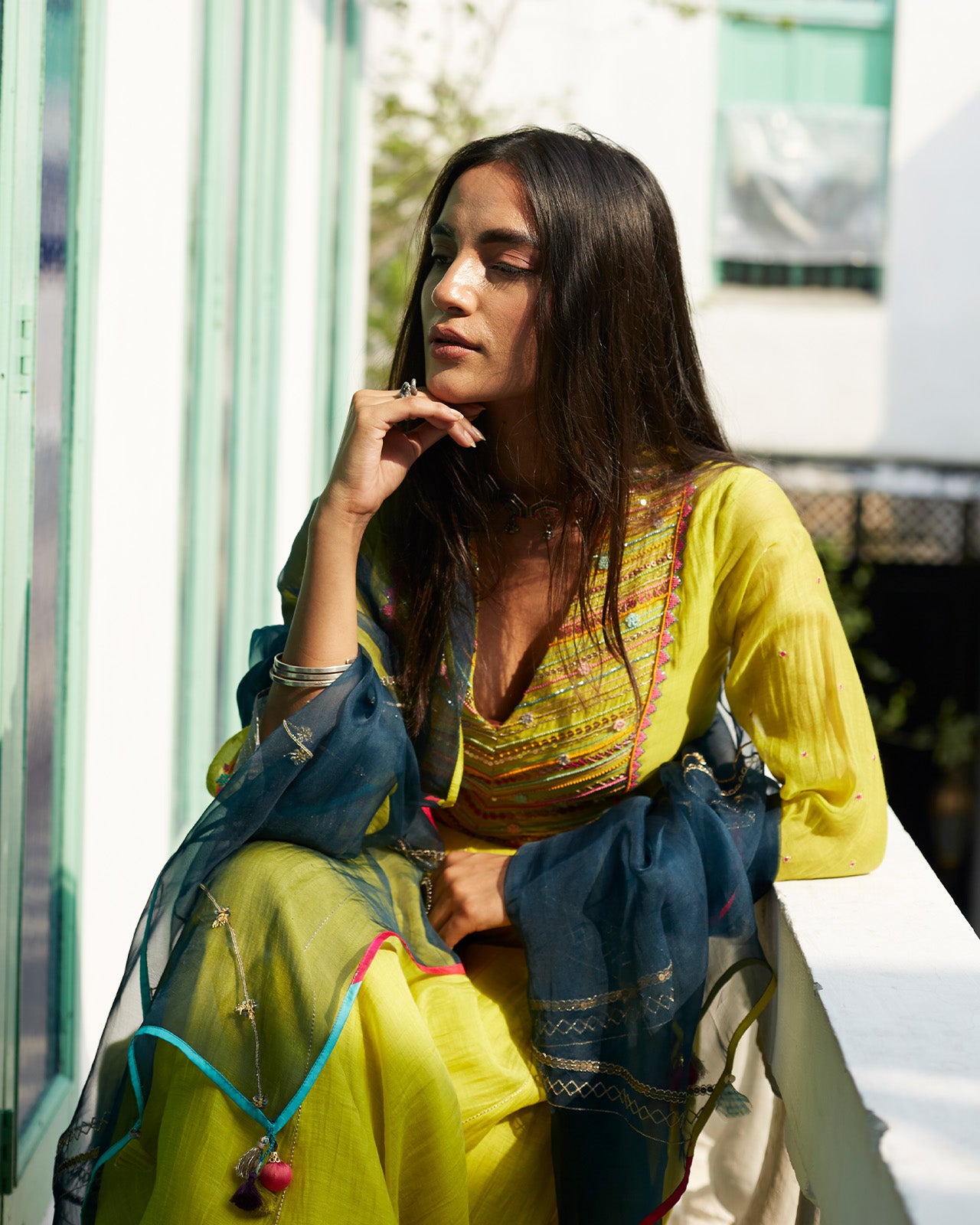 Firdaus Yellow Side Slit Anarkali Set