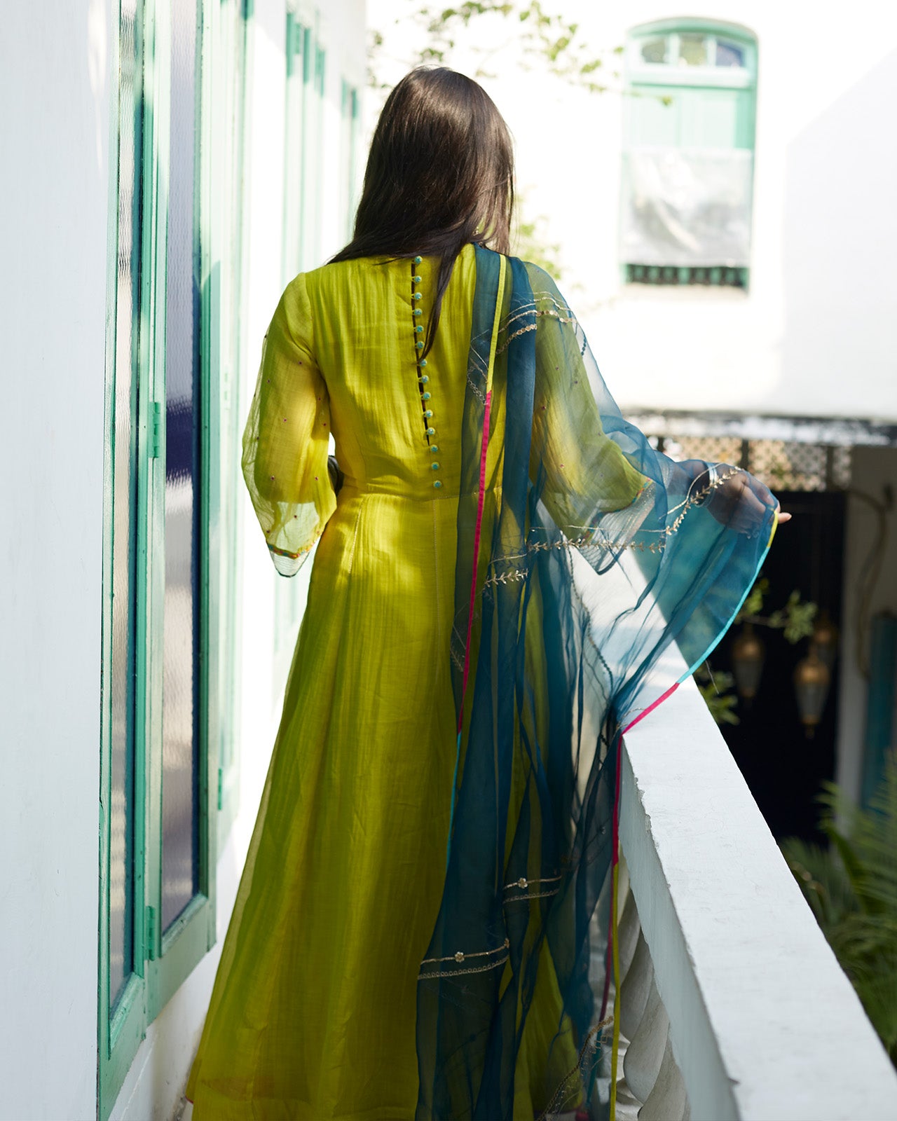 Firdaus Yellow Side Slit Anarkali Set