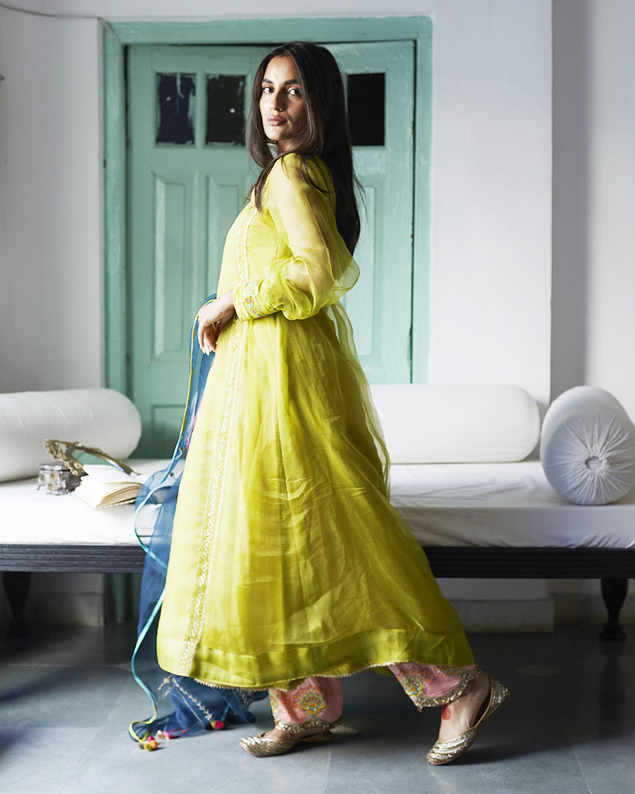 Firdaus Green A-Line Organza Set