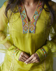 Firdaus Green A-Line Organza Set