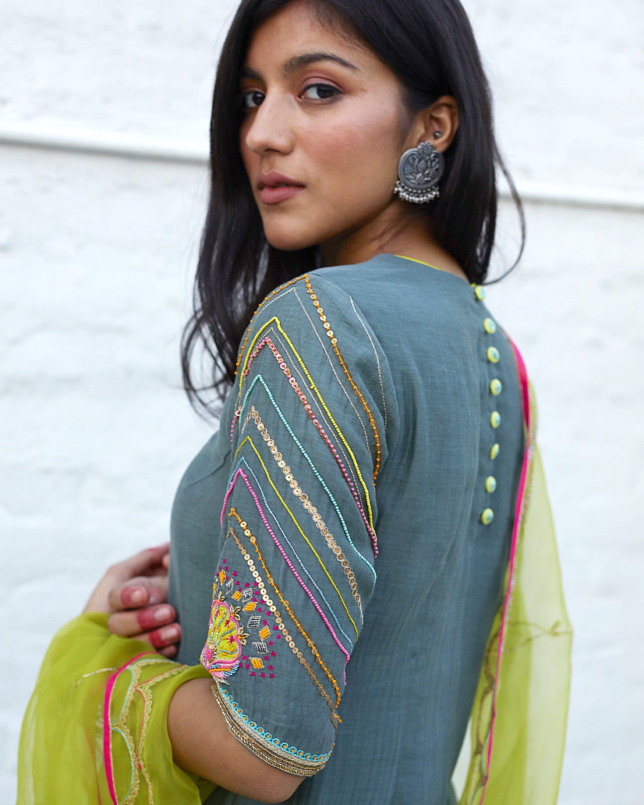 Firdaus Olive Green Gharara Set