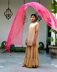 Firdaus Beige Hot Pink Gharara Set