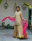 Firdaus Beige Hot Pink Gharara Set