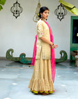 Firdaus Beige Hot Pink Gharara Set