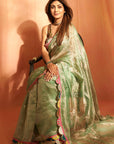 Shilpa Shetty Powder Blue Pearl Sprinkle Tissue Saree Set