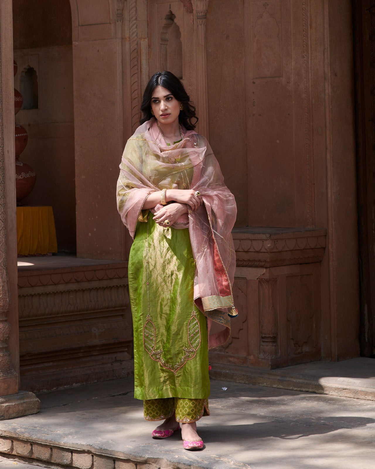 Zahra Green Mughlai Kurta Set