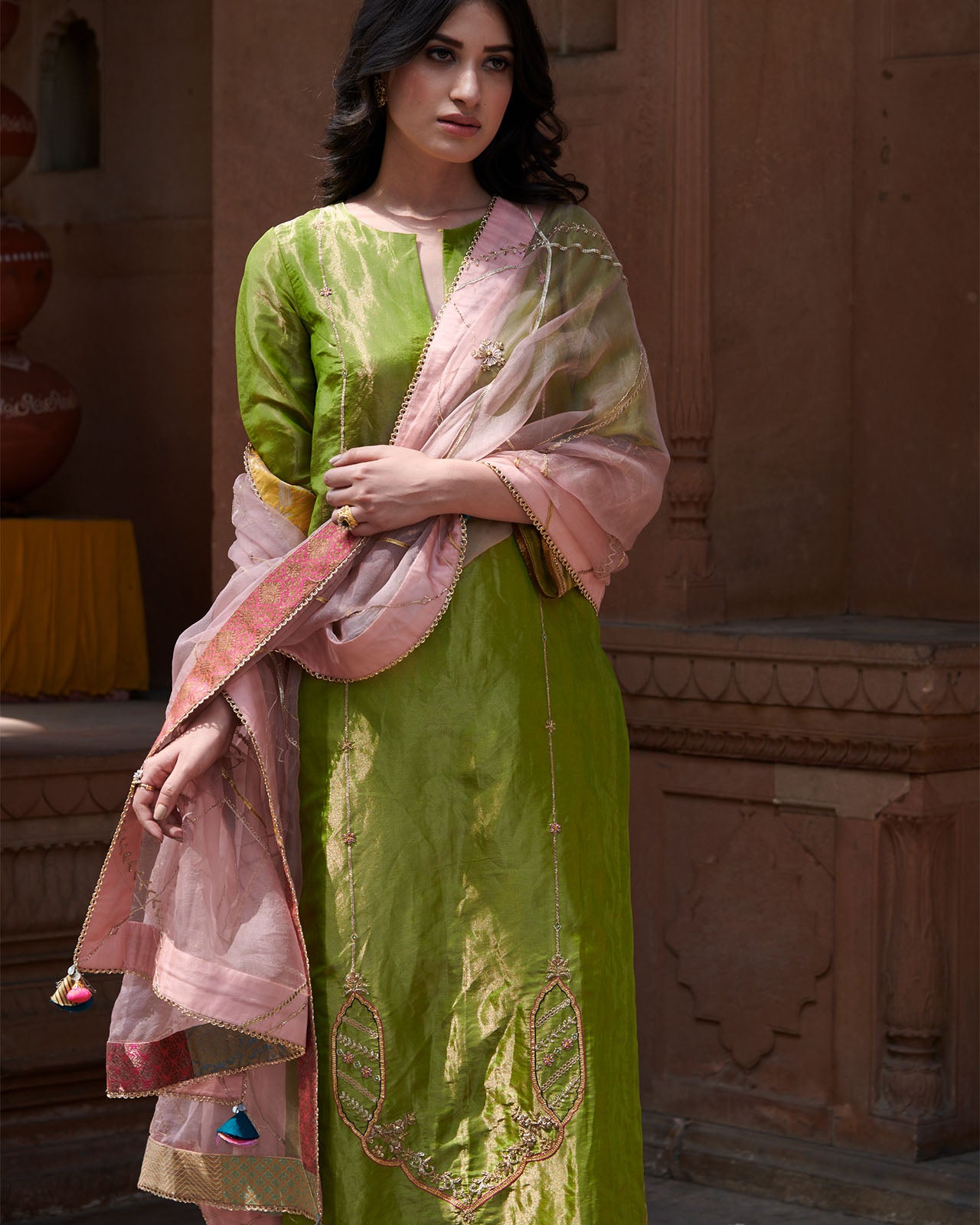 Zahra Green Mughlai Kurta Set