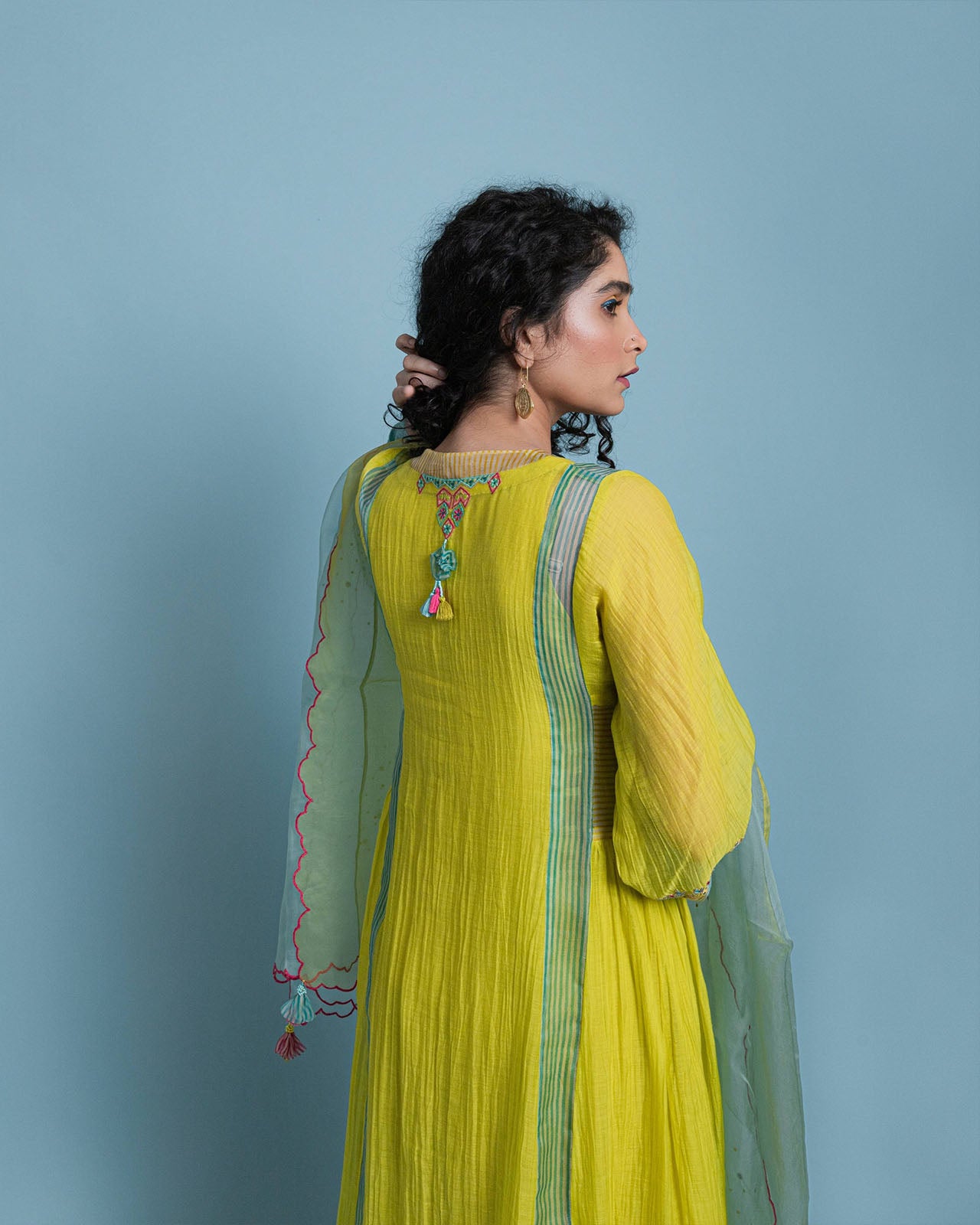 Life In Pink Yellow Side Puckering Kurta Set