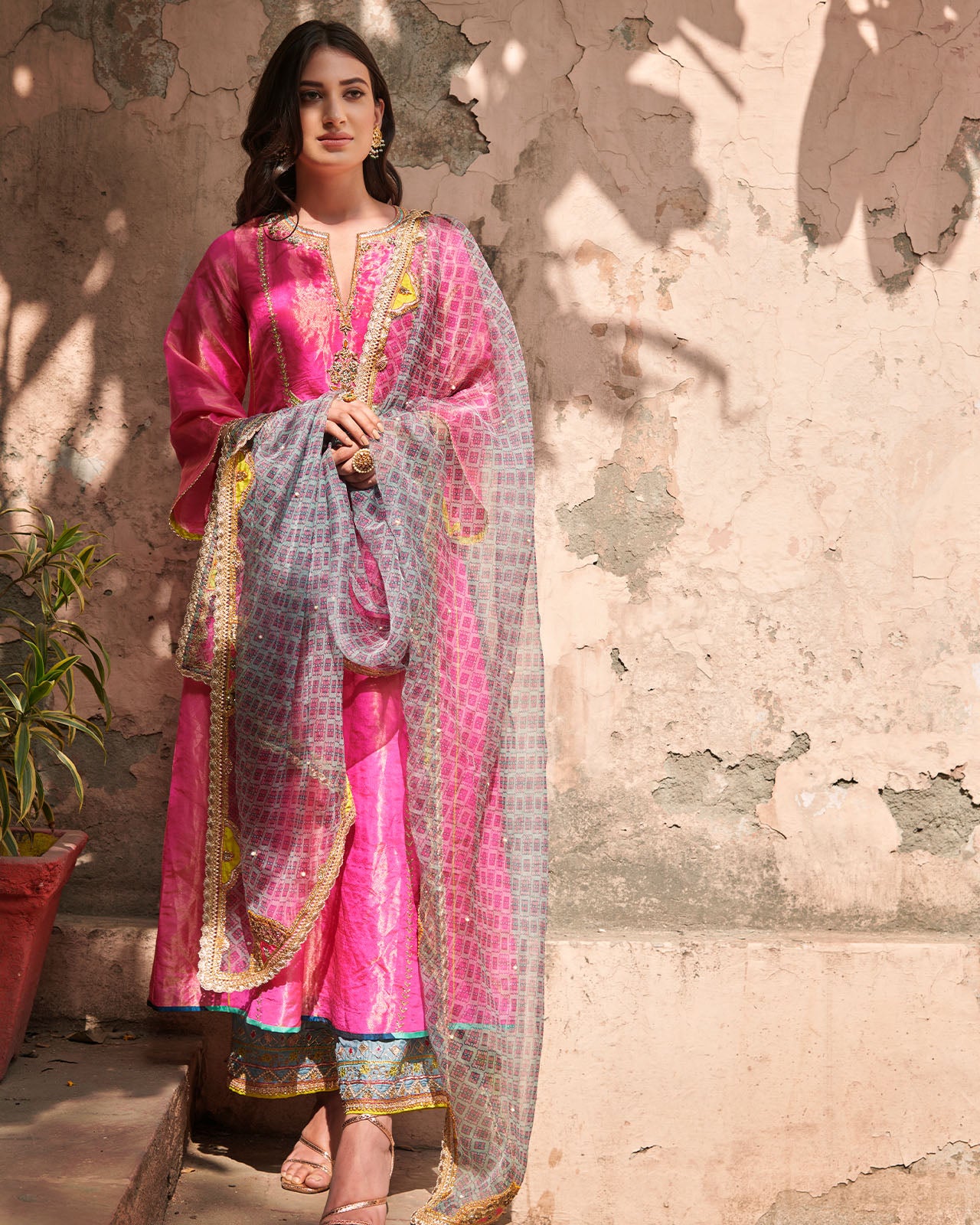 Zahra Printed Powder Blue - Pink Kantika Dupatta