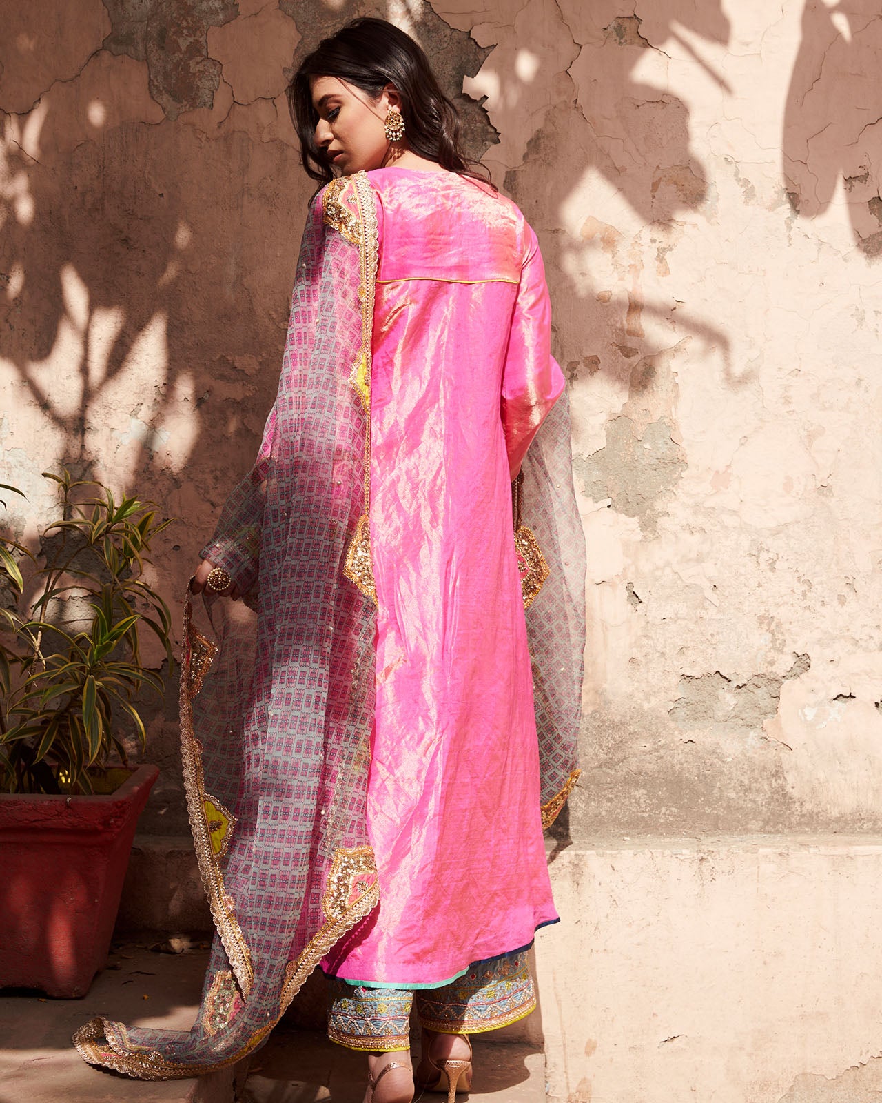 Zahra Printed Powder Blue - Pink Kantika Dupatta