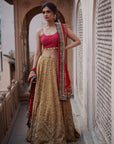 Zahra Antique golden-Jester Red Lehenga