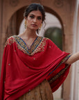 Zahra Antique golden-Jester Red Lehenga