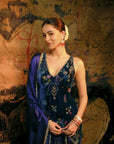 Ananya Panday Velvet Blue Kurta Set