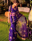 Jasmin Bhasin Purple Organza Bouquet Saree Set