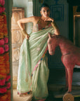 Khel Powder Blue Pearl Sprinkle Tissue Saree