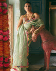Khel Powder Blue Pearl Sprinkle Tissue Saree