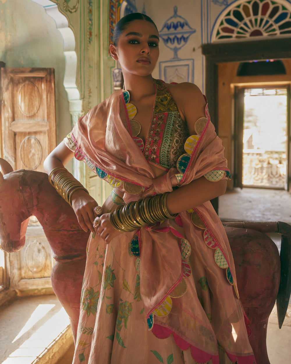 Khel Pastel Pink Printed Lehenga
