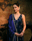Ananya Panday Velvet Blue Kurta Set
